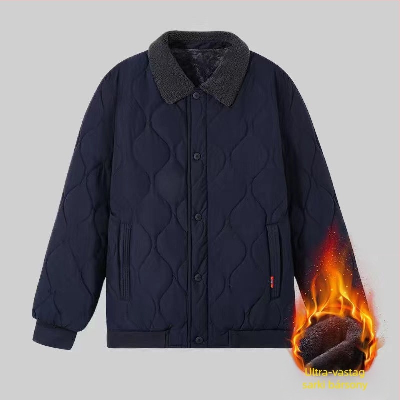 Téli vastag Arctic Velvet férfi pamutbélelt kabát, laza szabás, Turn-Down Collar