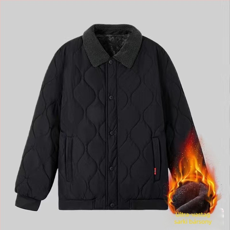Téli vastag Arctic Velvet férfi pamutbélelt kabát, laza szabás, Turn-Down Collar