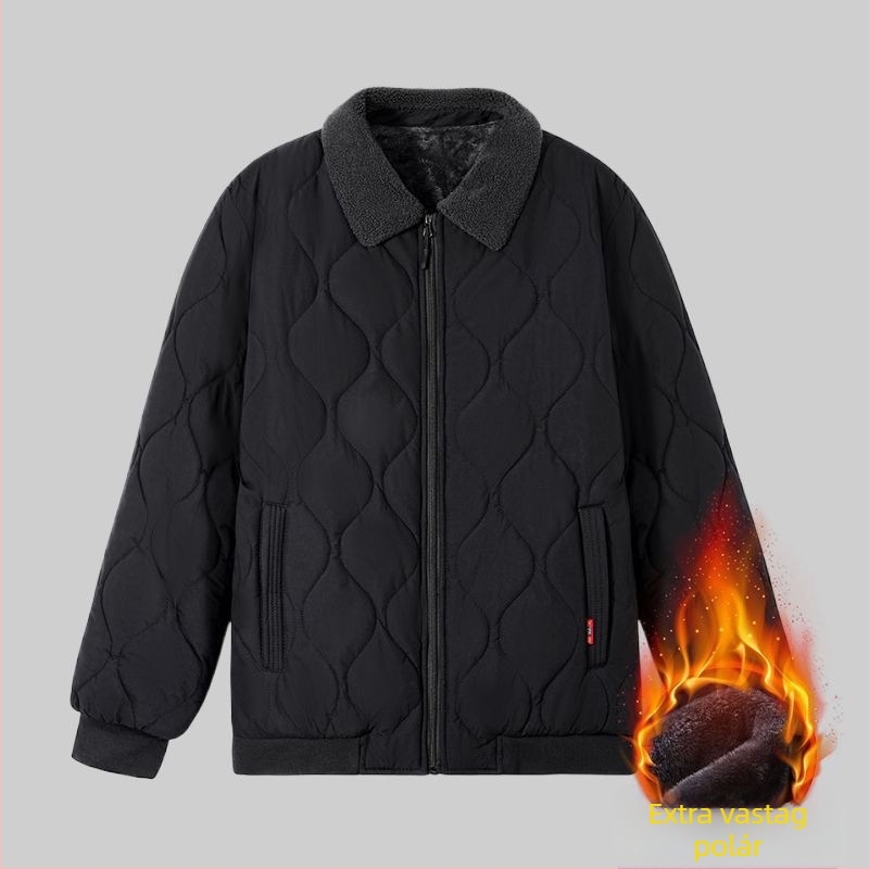 Téli vastag Arctic Velvet férfi pamutbélelt kabát, laza szabás, Turn-Down Collar