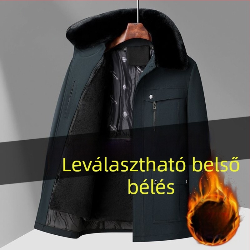 Középhosszú pamutkabát fleece béléssel, kapucnival, elülső cipzár, töltés pamutkeverék, oldalsó zsebek