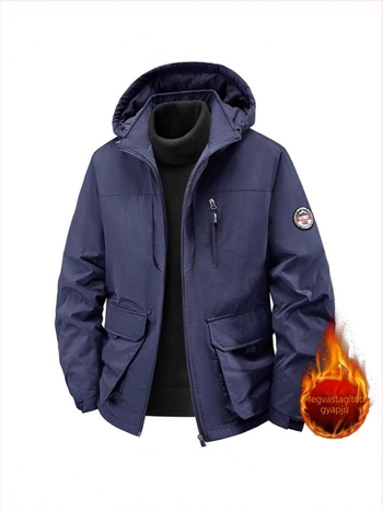 Fleece béléses kapucnis férfi dzseki, őszi-téli, lazán szabott, nagy méret