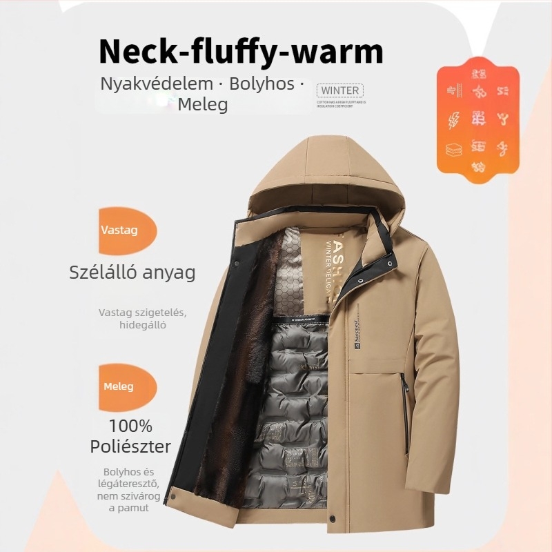 Téli grafén gyapot kabát fleece béléssel, vastagított, szél- és vízálló, levehető kapucnival