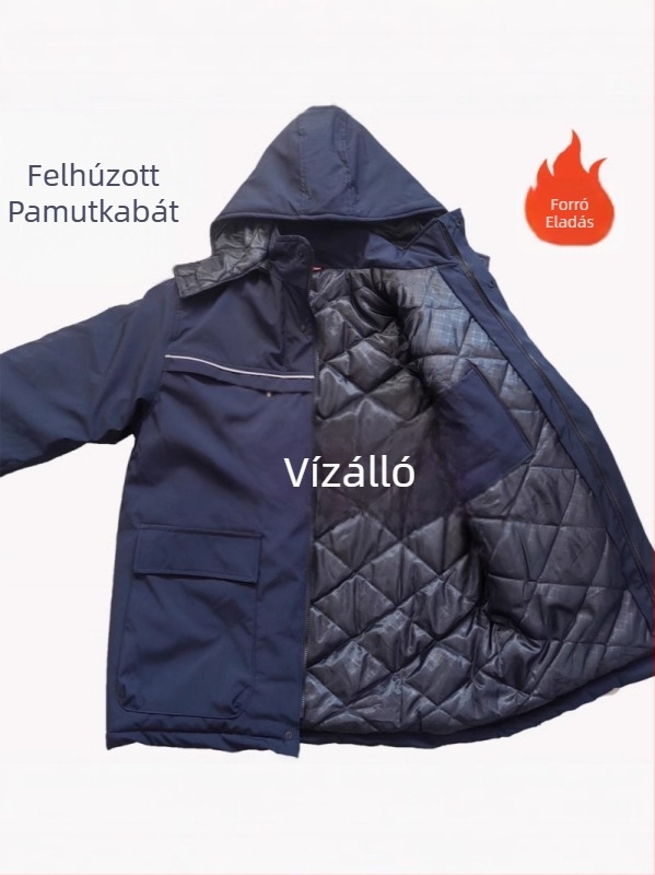 Férfiaknak szóló vastag pamutból készült vízálló téli kabát zsebekkel