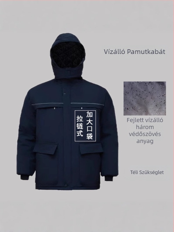 Férfiaknak szóló vastag pamutból készült vízálló téli kabát zsebekkel