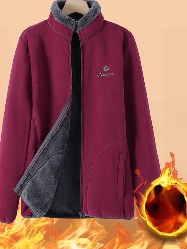 Női téli kabát fleece béléssel, középhosszú, állógallérral, cipzárral, egyszínű, meleg és vastag