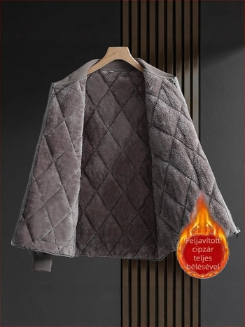 Férfi pamut bélelt téli kabát, koreai stílus, vastag fleece belső, poliészter töltet, álló gallér