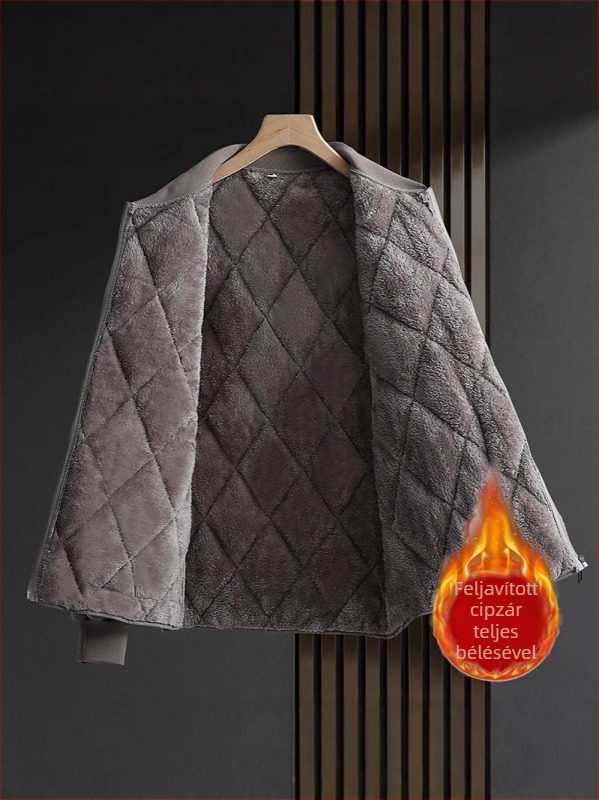 Férfi pamut bélelt téli kabát, koreai stílus, vastag fleece belső, poliészter töltet, álló gallér
