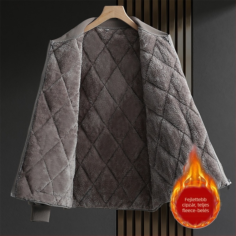 Férfi pamut bélelt téli kabát, koreai stílus, vastag fleece belső, poliészter töltet, álló gallér