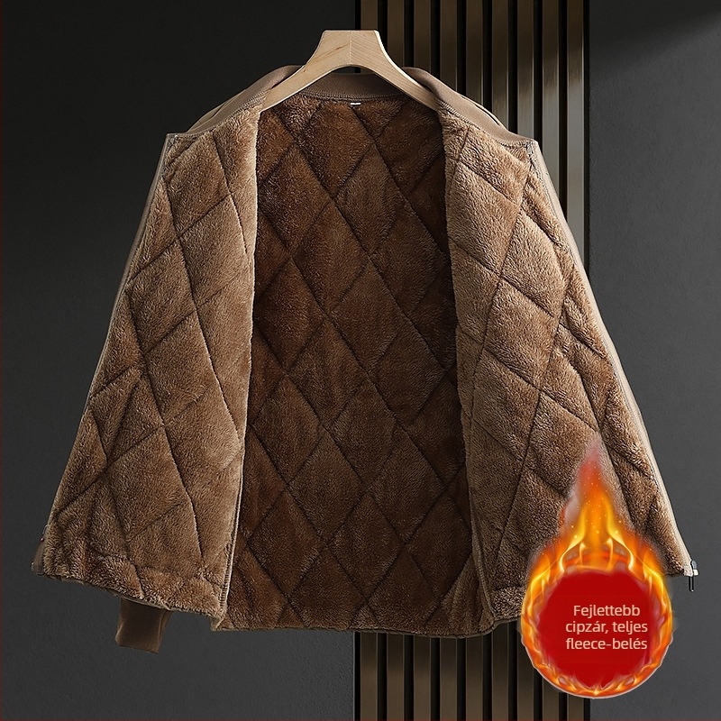 Férfi pamut bélelt téli kabát, koreai stílus, vastag fleece belső, poliészter töltet, álló gallér