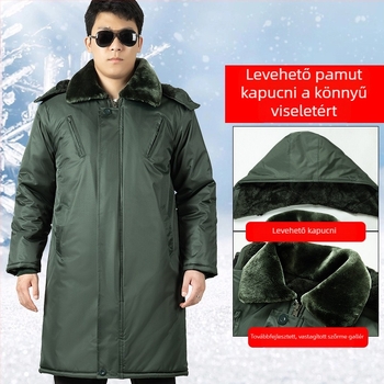 Téli pamutkabát levehető béléssel és kapucnival, vízálló, vastag, hosszú szabású férfiaknak