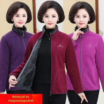 Női pamut töltött kabát polár fleece béléssel, vastag bélés, álló gallér, cipzár, lazán szabott