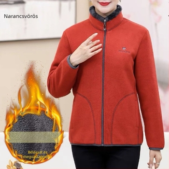 Női pamut töltött kabát polár fleece béléssel, vastag bélés, álló gallér, cipzár, lazán szabott