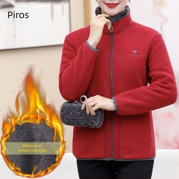 Női pamut töltött kabát polár fleece béléssel, vastag bélés, álló gallér, cipzár, lazán szabott