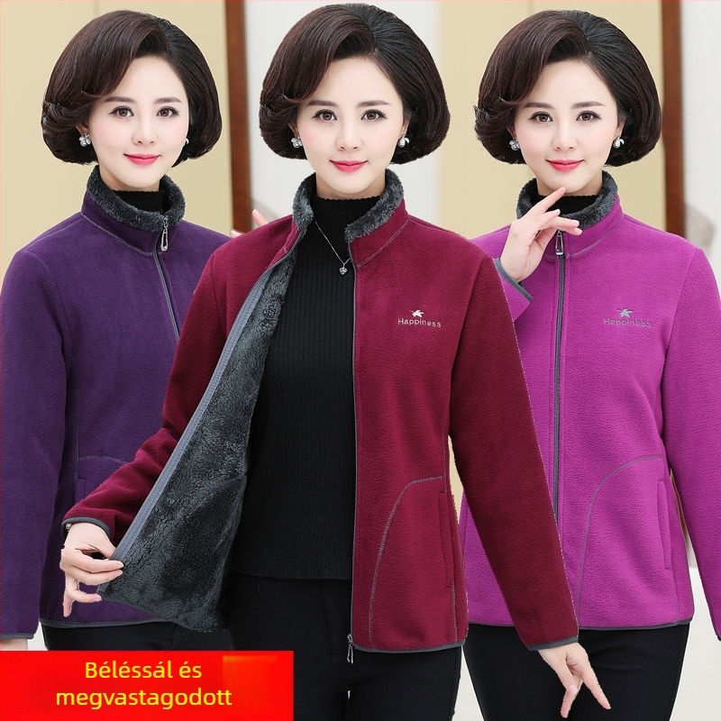 Női pamut töltött kabát polár fleece béléssel, vastag bélés, álló gallér, cipzár, lazán szabott