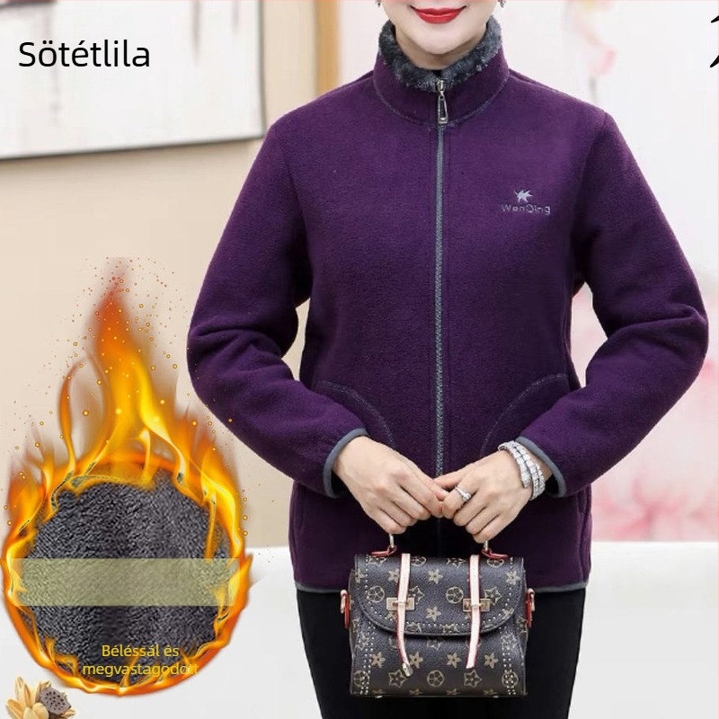 Női pamut töltött kabát polár fleece béléssel, vastag bélés, álló gallér, cipzár, lazán szabott