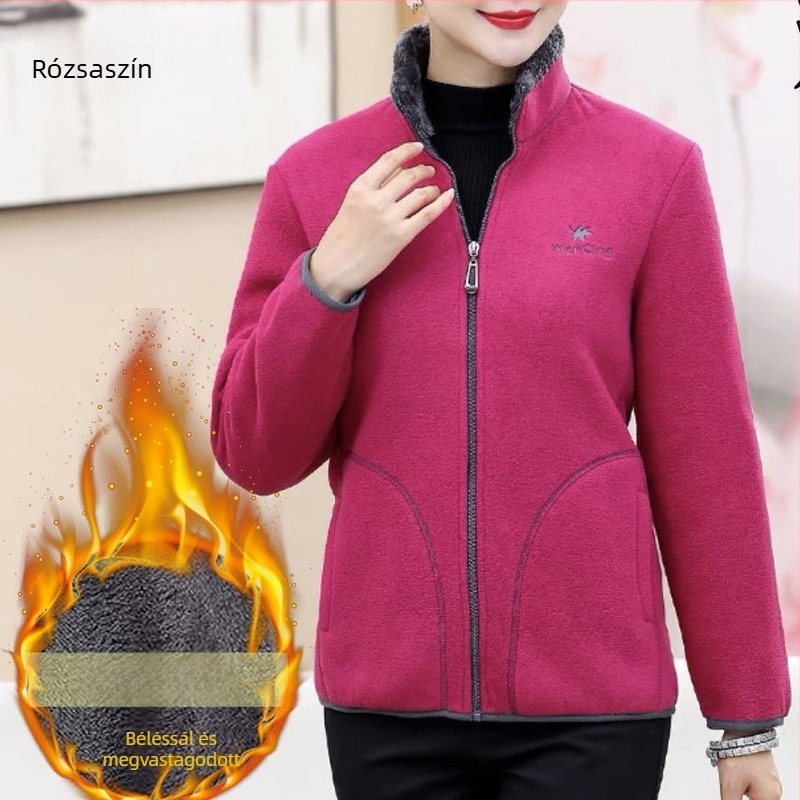 Női pamut töltött kabát polár fleece béléssel, vastag bélés, álló gallér, cipzár, lazán szabott