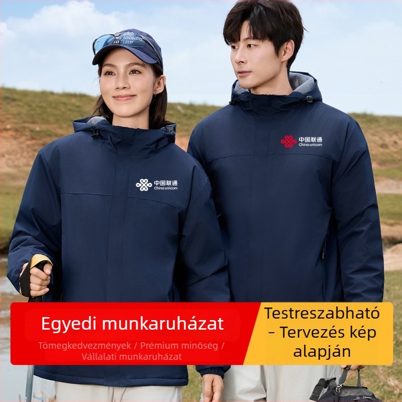 Téli vastag bélelt munkaruha kapucnival, egyedi logóval, szél- és vízálló