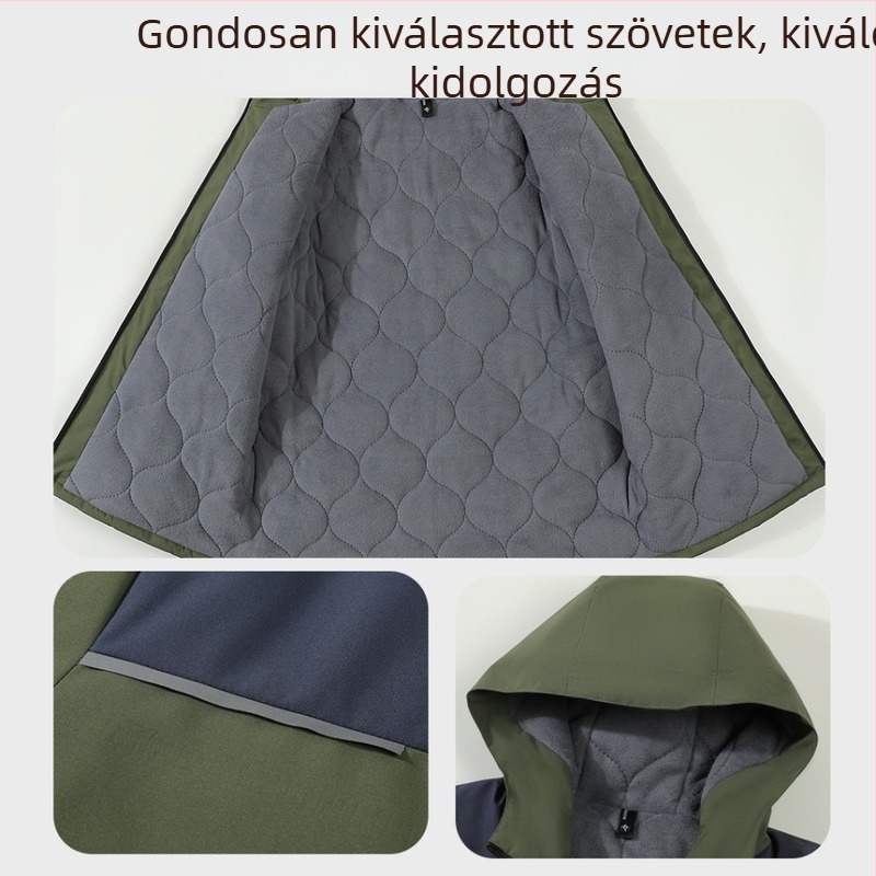 Téli vastag bélelt munkaruha kapucnival, egyedi logóval, szél- és vízálló