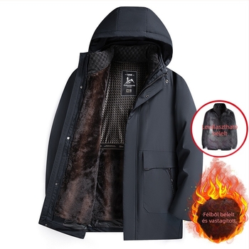 Férfi téli kabát leválasztható béléssel, fleece bélés, kapucnival, cipzár elöl, lazább szabás