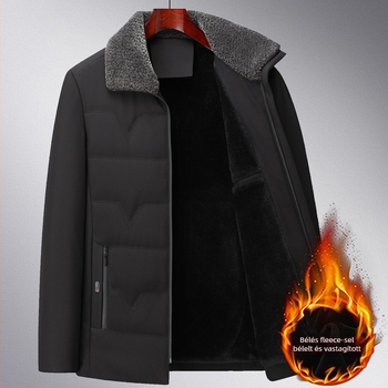 Férfi pamuttal bélelt téli dzseki, vastag anyagból, cipzáras, kapucni nélküli, több zsebbel