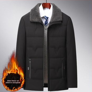 Férfi pamuttal bélelt téli dzseki, vastag anyagból, cipzáras, kapucni nélküli, több zsebbel