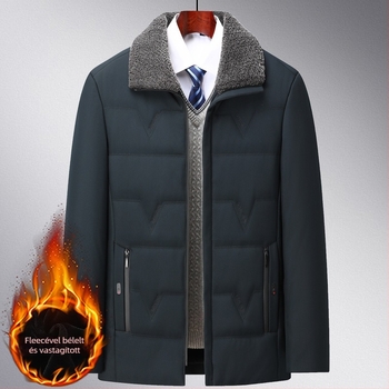 Férfi pamuttal bélelt téli dzseki, vastag anyagból, cipzáras, kapucni nélküli, több zsebbel
