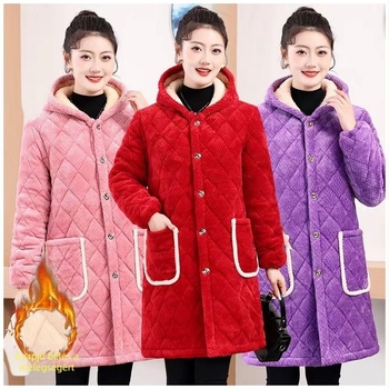 Női téli kabát fleece-béléses pamuttöltéssel, középhosszú, nagy méret, meleg és elegáns stílus