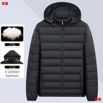 Férfiaknak könnyű fleece-töltéses rövid, bő szabású kabát, casual, meleg, állógalléros, pamut töltettel
