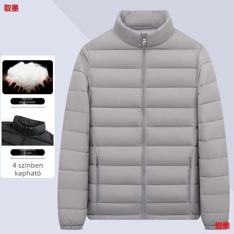 Férfiaknak könnyű fleece-töltéses rövid, bő szabású kabát, casual, meleg, állógalléros, pamut töltettel