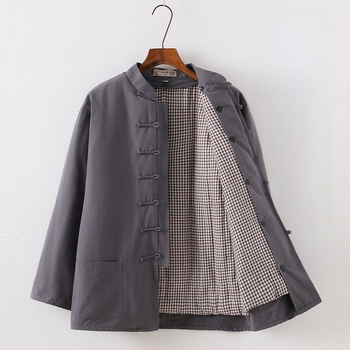 Férfi téli leválasztható pamut Tang öltöny, bő szabású, álló gallér, egysoros gombolás