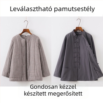 Férfi téli leválasztható pamut Tang öltöny, bő szabású, álló gallér, egysoros gombolás