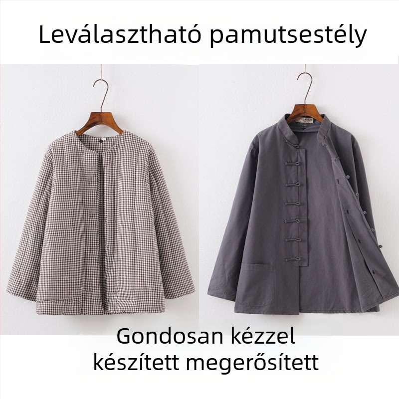 Férfi téli leválasztható pamut Tang öltöny, bő szabású, álló gallér, egysoros gombolás