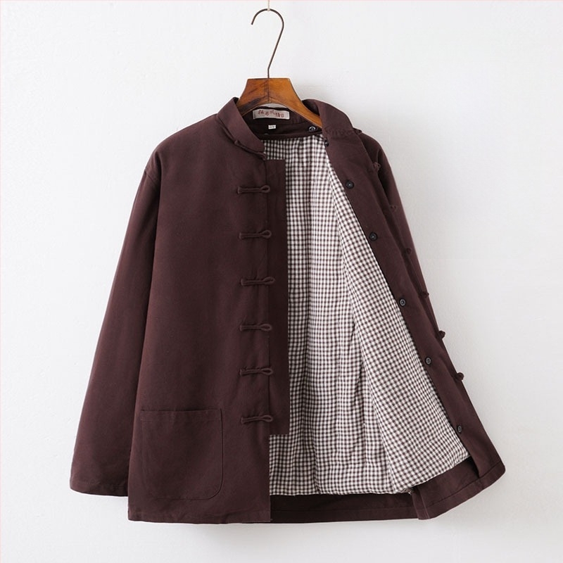 Férfi téli leválasztható pamut Tang öltöny, bő szabású, álló gallér, egysoros gombolás