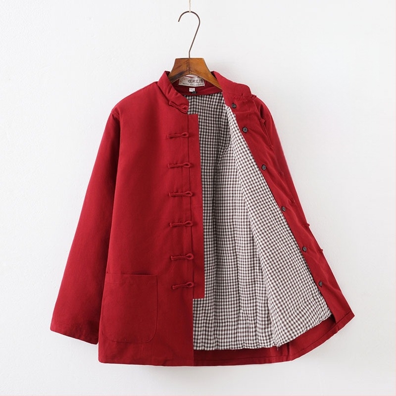 Férfi téli leválasztható pamut Tang öltöny, bő szabású, álló gallér, egysoros gombolás