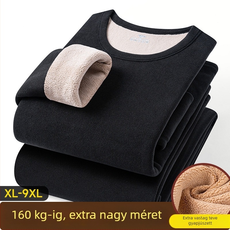Férfiaknak szánt termoszett teve-gyapjúból, fleece-beléssel, extrán vastag (401–500 g/m²), két darabos dzseki és nadrág