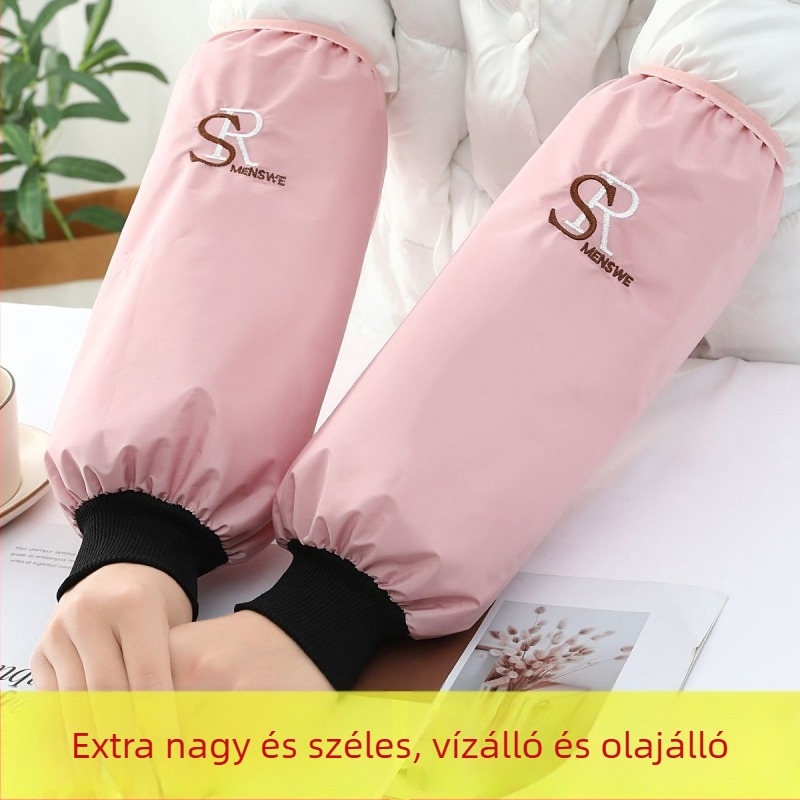 Uniszex vízálló oversleeve felnőtteknek, hímzett bevonatú anyag, egyszínű dizájn, konyhai használatra