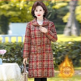 Chenille pamut-töltött kabát fleece béléssel, kockás mintával, polo gallér