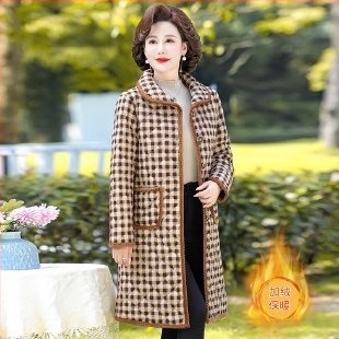 Chenille pamut-töltött kabát fleece béléssel, kockás mintával, polo gallér