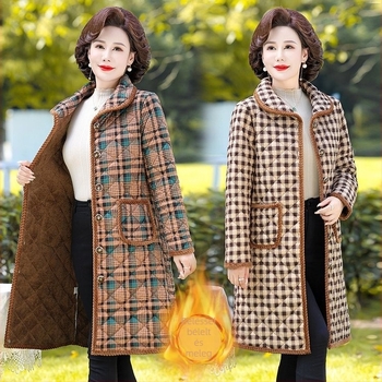 Chenille pamut-töltött kabát fleece béléssel, kockás mintával, polo gallér