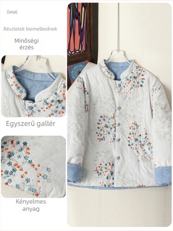 Női vastag pamutkabát, belső pamut töltettel, 95% poliészter, magas gallér, tél 2025