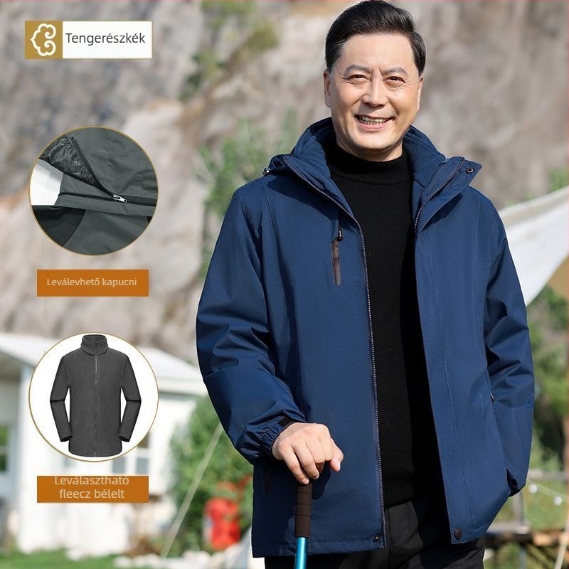 Férfi őszi-tavaszi kapucnis kabát levehető béléssel, 3-az-1 stílus, Corduroy anyag, nyúl szőrmés belső, vékony, karcsú szabás