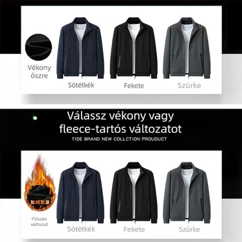 Férfi pamut dzseki, szél‑ és nedvességelvezetés, álló gallér, cipzár, szabad vágás, hosszú ujjú, mindennapi viselet, tavasz–ősz 2025