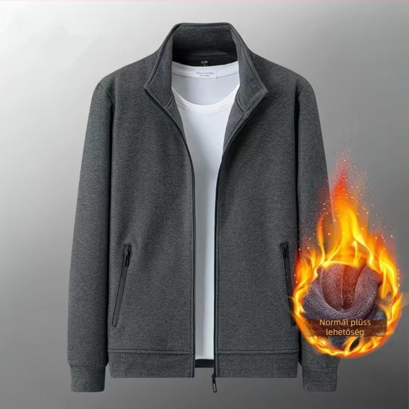 Férfi pamut dzseki, szél‑ és nedvességelvezetés, álló gallér, cipzár, szabad vágás, hosszú ujjú, mindennapi viselet, tavasz–ősz 2025