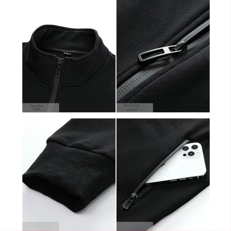 Férfi pamut dzseki, szél‑ és nedvességelvezetés, álló gallér, cipzár, szabad vágás, hosszú ujjú, mindennapi viselet, tavasz–ősz 2025