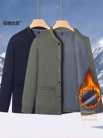 Derong fleece-lével bélelt vast kardigán férfiaknak, téli meleg, hosszú ujjak