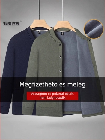 Derong fleece-lével bélelt vast kardigán férfiaknak, téli meleg, hosszú ujjak