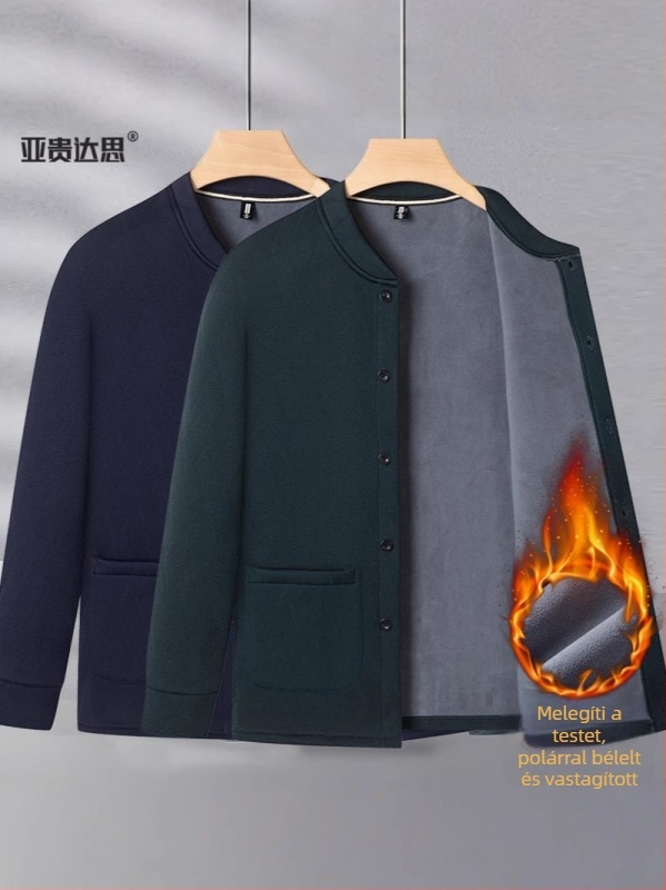 Derong fleece-lével bélelt vast kardigán férfiaknak, téli meleg, hosszú ujjak