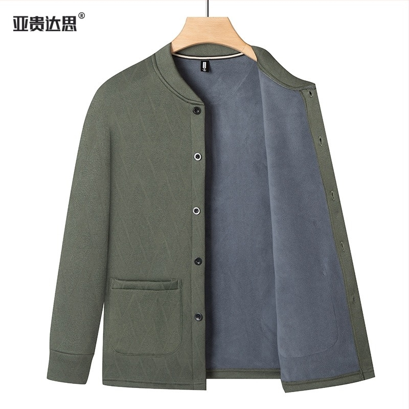 Derong fleece-lével bélelt vast kardigán férfiaknak, téli meleg, hosszú ujjak