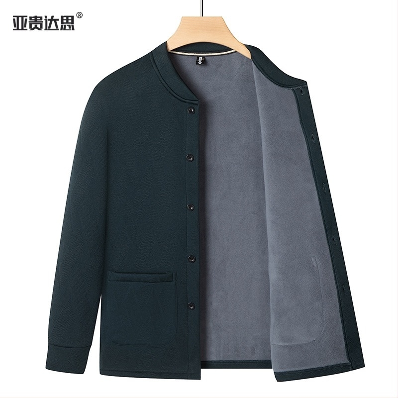 Derong fleece-lével bélelt vast kardigán férfiaknak, téli meleg, hosszú ujjak