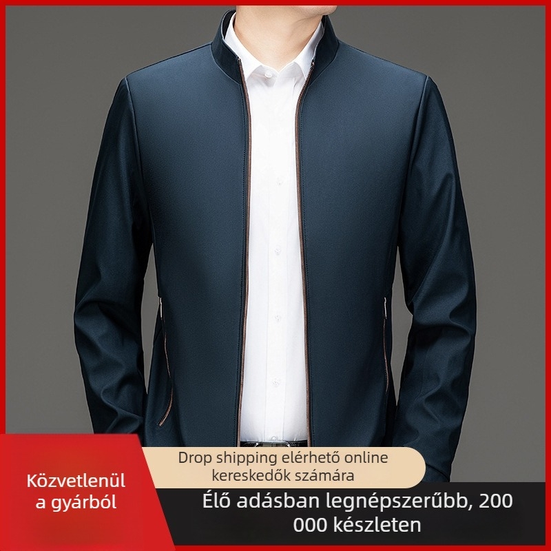 Férfi őszi-téli dzseki, vastagított, könnyű üzleti stílus, álló gallér, cipzár